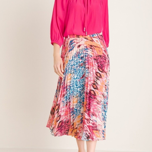 Chicos vibrant pleated  midi skirt barbiecore  flattering lightweight - Picture 1 of 13